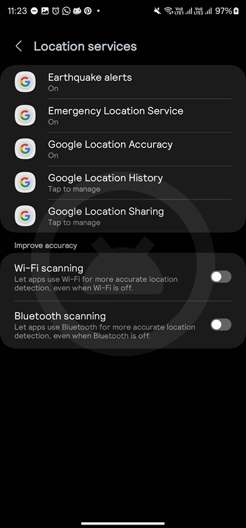Wife and bluetooth scanning toggle in location services