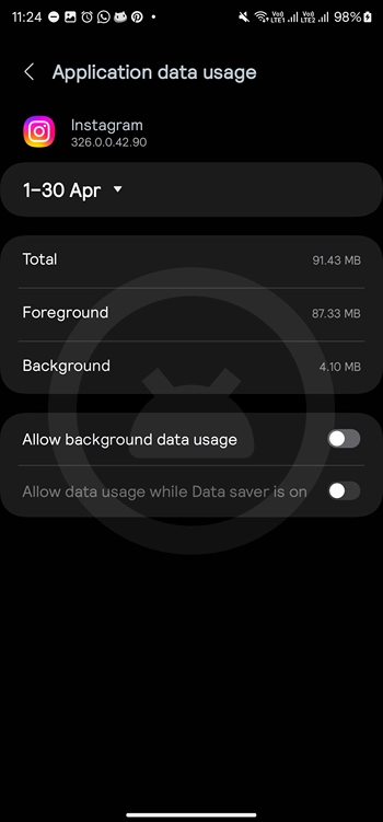 Allow background data usage toggle on samsung pjhones