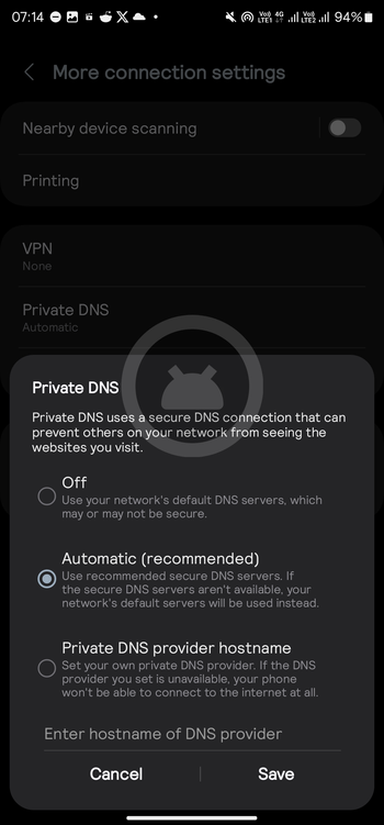 Private DNS Mode Settings