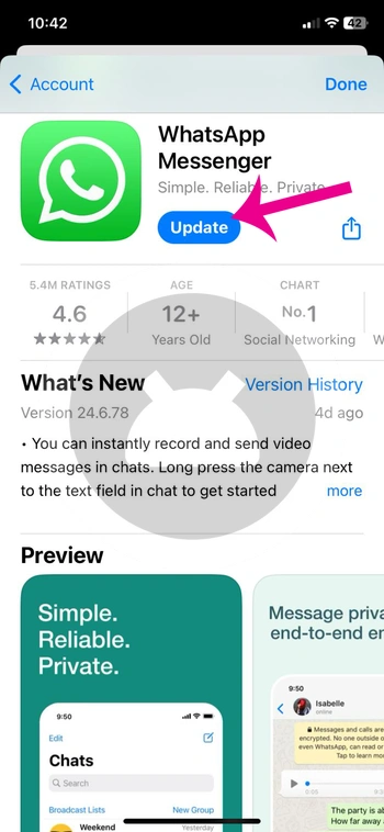 Update whatsapp app store