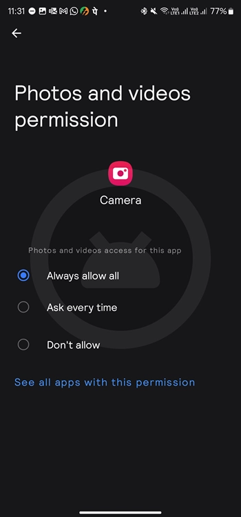 Photos and videos permission settings