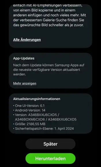 Galaxy A34 One UI 6.1 Update In Europe