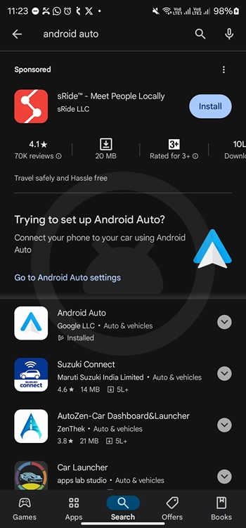 Search Android Auto Playstore