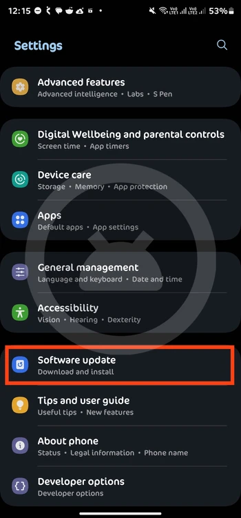 Samsung software update settings