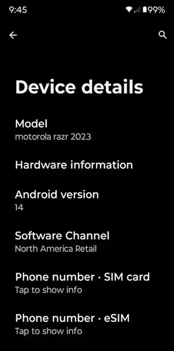 Moto Razr 2023 Android 14 Update Screenshot